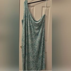 NINE WEST WOMEN'S PLUS SIZE GREEN & WHITE ONE SHOULDER SUMMER DRESS SIZE 4X